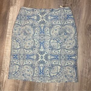 Banana Republic Blue and Cream Paisley Silk Blend Pencil Skirt Granny Style